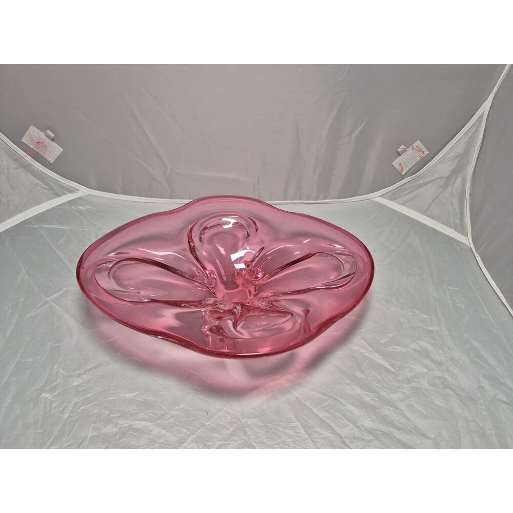 💥 Murano Art Glass Dish Cranberry And Clear Decorative Centerpiece Bowl C